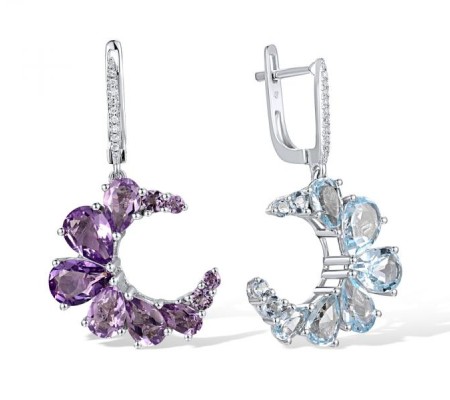 14KW Earrings Amethyst,Blue Topaz (Sky Blue),Diamond (E317156BKA14KW)