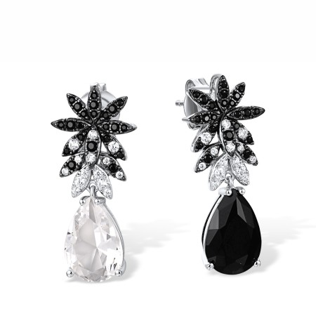 Sterling Silver w/ Black White Plating Earrings Black Glass,Black spinel,White Cubic Zirconia,White Glass (E317159MULSK925)