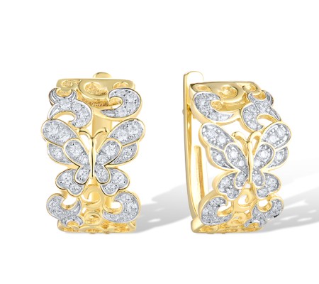 Sterling Silver w/ Ionic Yellow Plating Earrings White Cubic Zirconia (E317160WCZSP925)