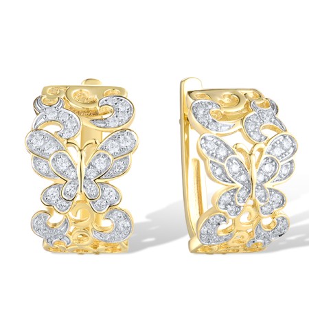 Sterling Silver w/ Ionic Yellow Plating Earrings White Cubic Zirconia (E317160WCZSP925)