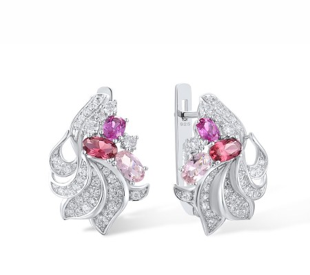 Sterling Silver Earrings Created Pink Sapphire,Garnet Nano Spinel,Morgan Nano spinel Stone,White Cubic Zirconia (E317171MULSL925)