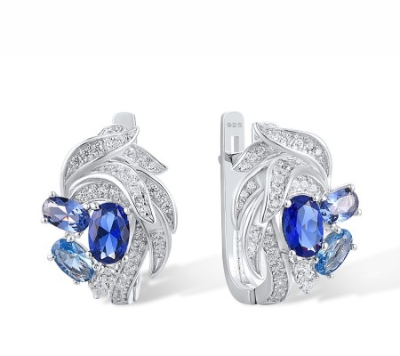 Sterling Silver Earrings Blue Spinel,White Cubic Zirconia (E317172BLZSL925)