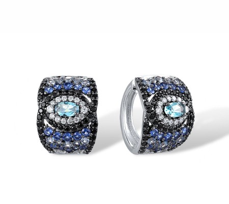 Sterling Silver w/ Black White Plating Earrings Black spinel,Blue Glass,Blue Nano Cubic Zirconia,Blue Spinel,White Cubic Zirconia (E317200MULSK925)