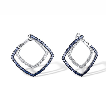 Sterling Silver w/ Black White Plating Earrings Blue Nano Cubic Zirconia,Blue Spinel,White Cubic Zirconia (E317203BNBZSK925)
