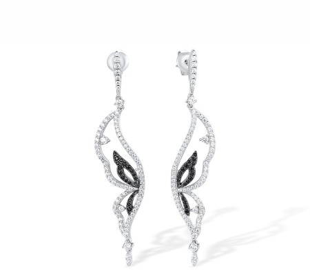 Sterling Silver w/ Black White Plating Earrings Synthetic Black spinel,White Cubic Zirconia (E317205BSNZSK925)