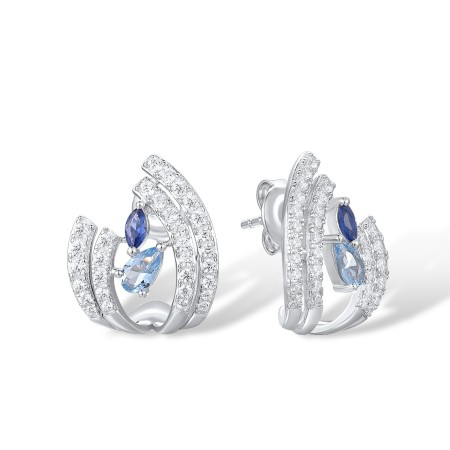 Sterling Silver Earrings Blue Nano Cubic Zirconia,Blue Spinel,White Cubic Zirconia (E317210BNBZSL925)