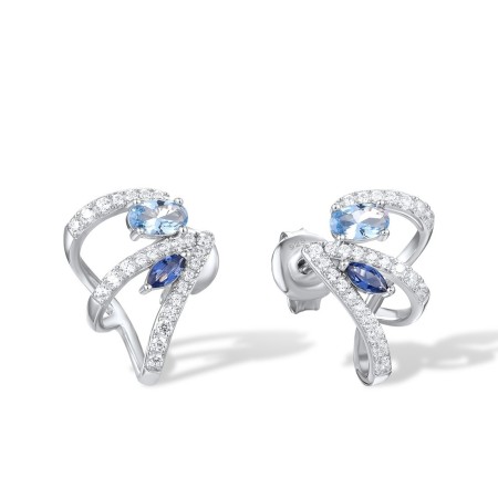 Sterling Silver Earrings Blue Nano Cubic Zirconia,Blue Spinel,White Cubic Zirconia (E317211BNBZSL925)