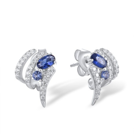 Sterling Silver Earrings Blue Nano Cubic Zirconia,Blue Spinel,White Cubic Zirconia (E317212BNBZSL925)