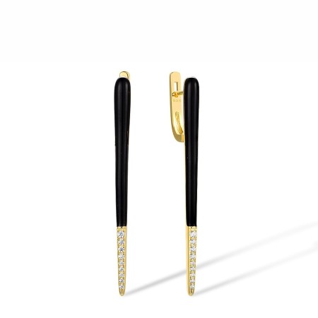 Sterling Silver w/ Yellow Plating Earrings Enamel,White Cubic Zirconia (E317216ENASY925)