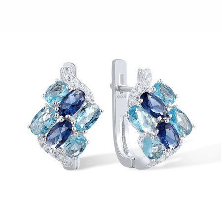 Sterling Silver Earrings Blue Glass,White Cubic Zirconia (E317232BLGZSL925)