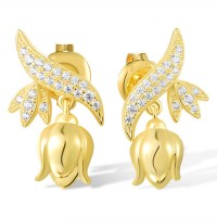 Sterling Silver w/ Yellow Plating Earrings White Cubic Zirconia (E317244WCZSY925)