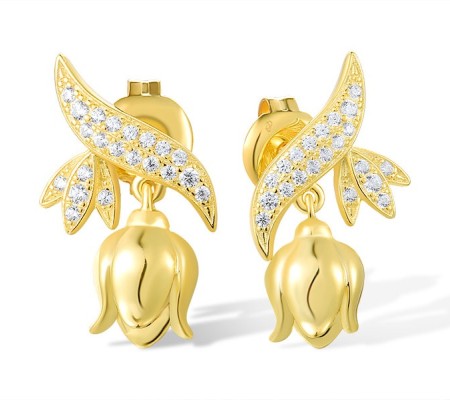 Sterling Silver w/ Yellow Plating Earrings White Cubic Zirconia (E317244WCZSY925)