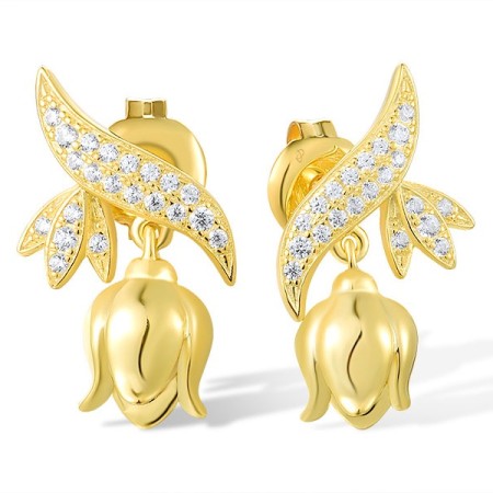 Sterling Silver w/ Yellow Plating Earrings White Cubic Zirconia (E317244WCZSY925)