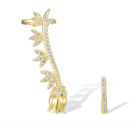 Sterling Silver w/ Yellow Plating Earrings White Cubic Zirconia (E317245WCZSY925)