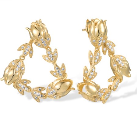 Sterling Silver w/ Yellow Plating Earrings White Cubic Zirconia (E317246WCZSY925)