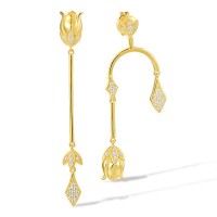 Sterling Silver w/ Yellow Plating Earrings White Cubic Zirconia (E317247WCZSY925)