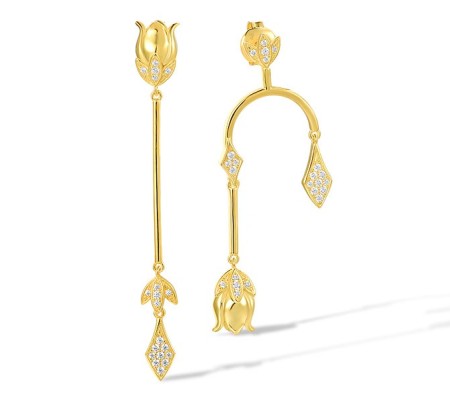 Sterling Silver w/ Yellow Plating Earrings White Cubic Zirconia (E317247WCZSY925)