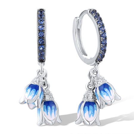 Sterling Silver w/ Black White Plating Earrings Blue Nano Cubic Zirconia,Enamel,White Cubic Zirconia (E317253ENASK925)