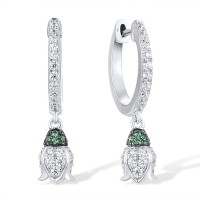 Sterling Silver w/ Black White Plating Earrings Green Spinel,White Cubic Zirconia (E317254GSZSK925)