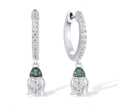 Sterling Silver w/ Black White Plating Earrings Green Spinel,White Cubic Zirconia (E317254GSZSK925)