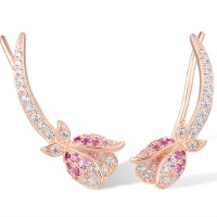 Sterling Silver w/ Rose Plating Earrings Created Pink Sapphire,Created Ruby,White Cubic Zirconia (E317257CPRZSR925)