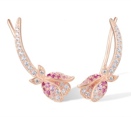 Sterling Silver w/ Rose Plating Earrings Created Pink Sapphire,Created Ruby,White Cubic Zirconia (E317257CPRZSR925)