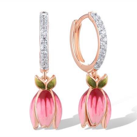 Sterling Silver w/ Ionic Rose Plating Earrings Enamel,White Cubic Zirconia (E317258AENA1SQ925)