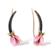 Sterling Silver w/ Rose Black Plating Earrings Black spinel,Enamel (E317258ENASD925)