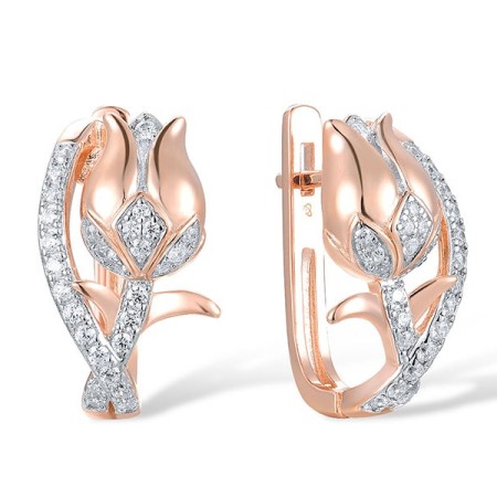 Sterling Silver w/ IONIC ROSE PLATING Earrings White Cubic Zirconia (E317267WCZSQ925)