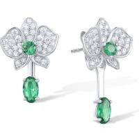 Sterling Silver Earrings Green Spinel,White Cubic Zirconia (E317270GSZSL925)