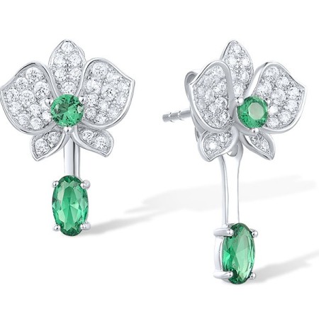 Sterling Silver Earrings Green Spinel,White Cubic Zirconia (E317270GSZSL925)