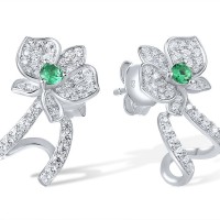 Sterling Silver Earrings Green Spinel,White Cubic Zirconia (E317273GSZSL925)