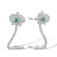 Sterling Silver Earrings Green Spinel,White Cubic Zirconia (E317274GSZSL925)