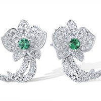 Sterling Silver Earrings Green Spinel,White Cubic Zirconia (E317277GSZSL925)