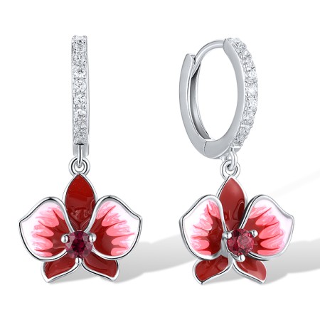 Sterling Silver Earrings Created Ruby,Enamel,White Cubic Zirconia (E317278ENASL925)