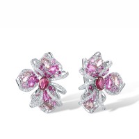 Sterling Silver Earrings Created Pink Sapphire,Created Ruby,Morgan Nano spinel Stone,Red Nano Crystal,White Cubic Zirconia (E317279MULSL925)