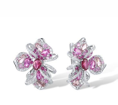 Sterling Silver Earrings Created Pink Sapphire,Created Ruby,Morgan Nano spinel Stone,Red Nano Crystal,White Cubic Zirconia (E317279MULSL925)