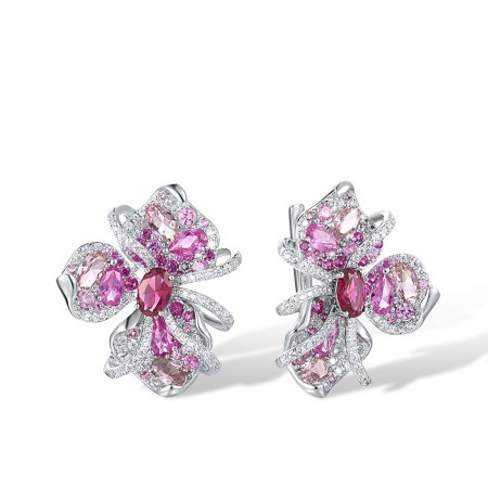 Sterling Silver Earrings Created Pink Sapphire,Created Ruby,Morgan Nano spinel Stone,Red Nano Crystal,White Cubic Zirconia (E317279MULSL925)