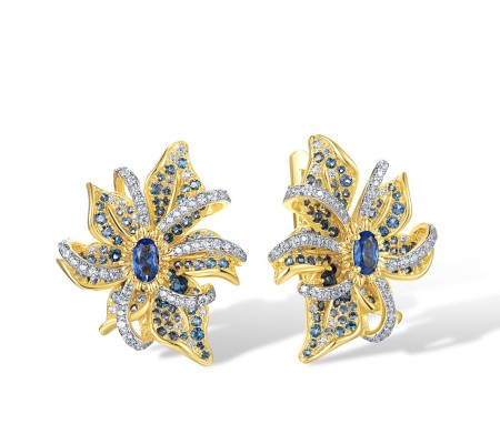 Sterling Silver w/ IONIC YELLOW PLATING Earrings Blue Spinel,White Cubic Zirconia (E317280BLZSP925)