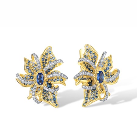 Sterling Silver w/ IONIC YELLOW PLATING Earrings Blue Spinel,White Cubic Zirconia (E317280BLZSP925)