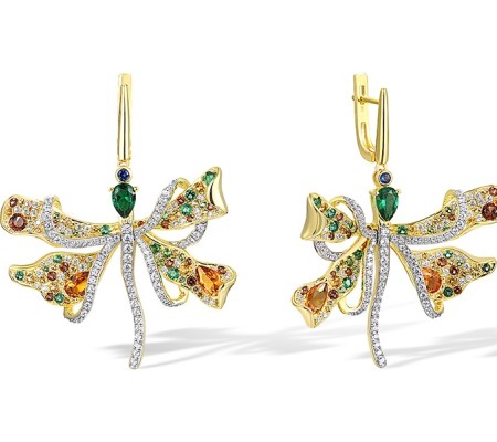 Sterling Silver w/ IONIC YELLOW PLATING Earrings Blue Nano Cubic Zirconia,Green Spinel,Nano Brown Spinel,White Cubic Zirconia,Yellow Nano Cubic Zirconia (E317281MULSP925)