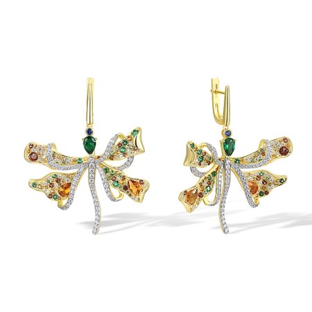 Sterling Silver w/ IONIC YELLOW PLATING Earrings Blue Nano Cubic Zirconia,Green Spinel,Nano Brown Spinel,White Cubic Zirconia,Yellow Nano Cubic Zirconia (E317281MULSP925)