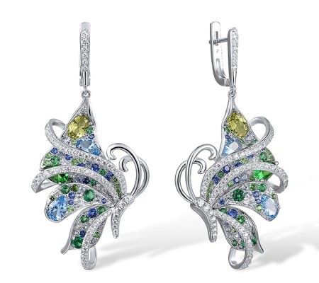 Sterling Silver Earrings Blue Nano Cubic Zirconia,Blue Spinel,Green Nano Cubic Zirconia (Per,Green Spinel,White Cubic Zirconia (E317282MULSL925)