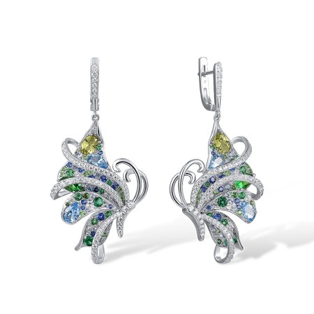 Sterling Silver Earrings Blue Nano Cubic Zirconia,Blue Spinel,Green Nano Cubic Zirconia (Per,Green Spinel,White Cubic Zirconia (E317282MULSL925)
