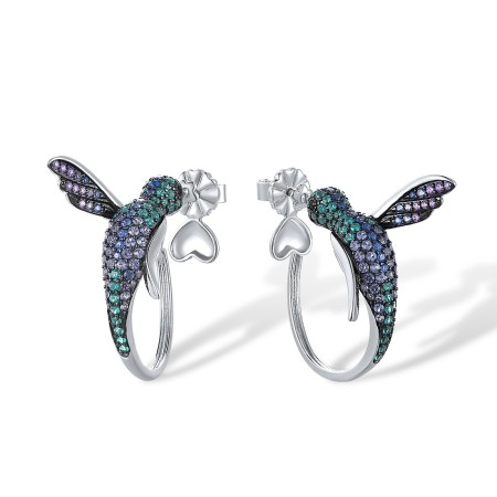 Sterling Silver w/ Black White Plating Earrings Black spinel,Blue Nano Cubic Zirconia,Dark Purple CZ,Green Spinel,White Cubic Zirconia (E317301AMULSK925)