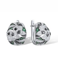 Sterling Silver w/ Black White Plating Earrings Black spinel,Green Spinel,White Cubic Zirconia (E317323BGSZSK925)