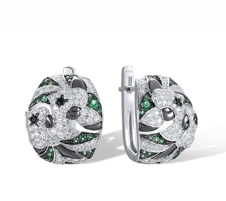 Sterling Silver w/ Black White Plating Earrings Black spinel,Green Spinel,White Cubic Zirconia (E317323BGSZSK925)