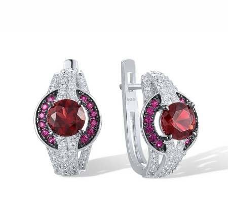 Sterling Silver w/ Black White Plating Earrings Created Ruby,Garnet Nano Spinel,White Cubic Zirconia (E317325CNWZSK925)