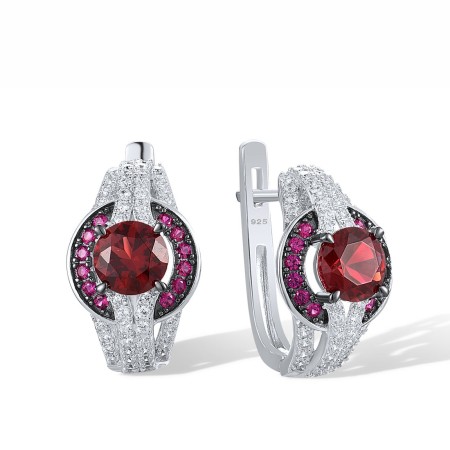 Sterling Silver w/ Black White Plating Earrings Created Ruby,Garnet Nano Spinel,White Cubic Zirconia (E317325CNWZSK925)