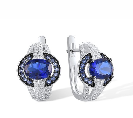 Sterling Silver w/ Black White Plating Earrings Blue Nano Cubic Zirconia,White Cubic Zirconia (E317326BZZSK925)